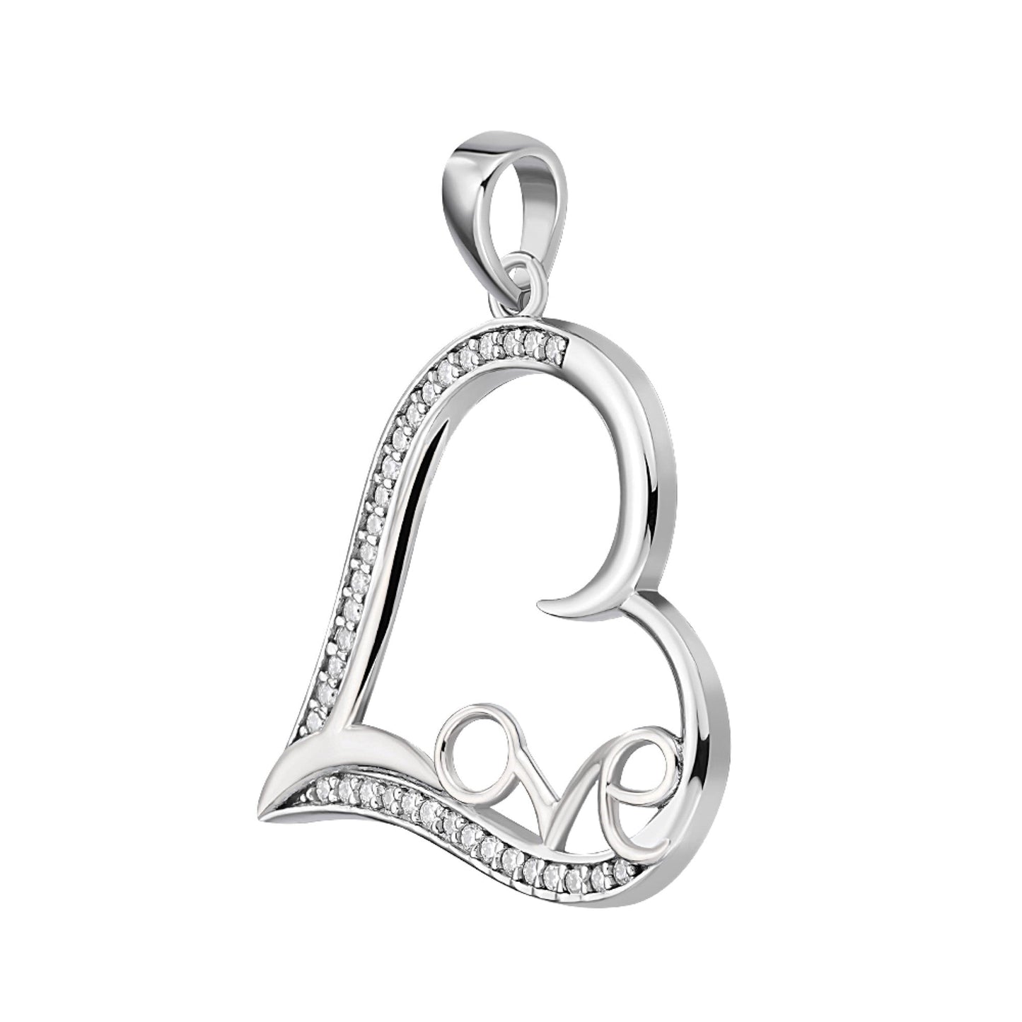 S.Silver Round Moissanite Heart With Love Word Designer Pendant RP 1/5 Cttw