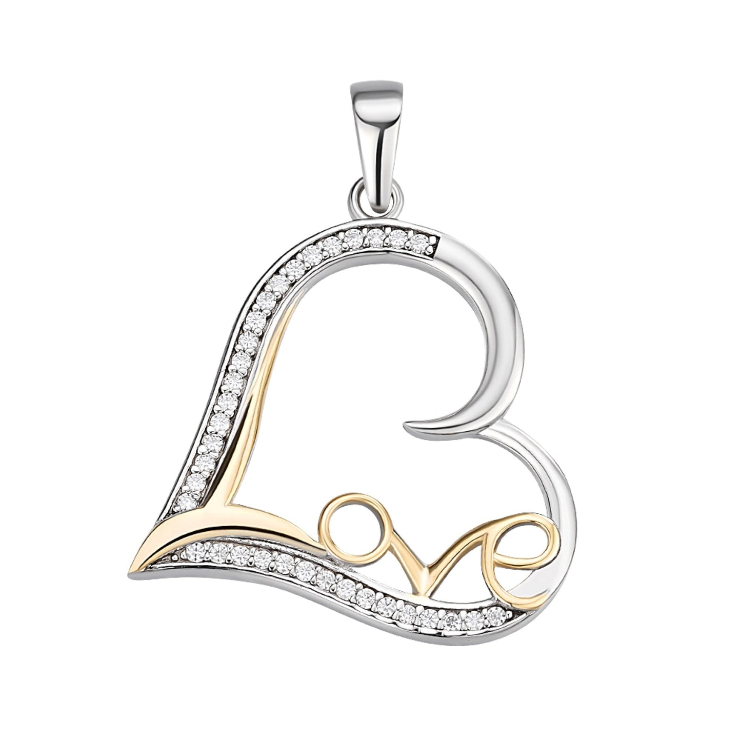 S.Silver Round Moissanite Heart With Love Word Designer Pendant RP+GP 1/5 Cttw