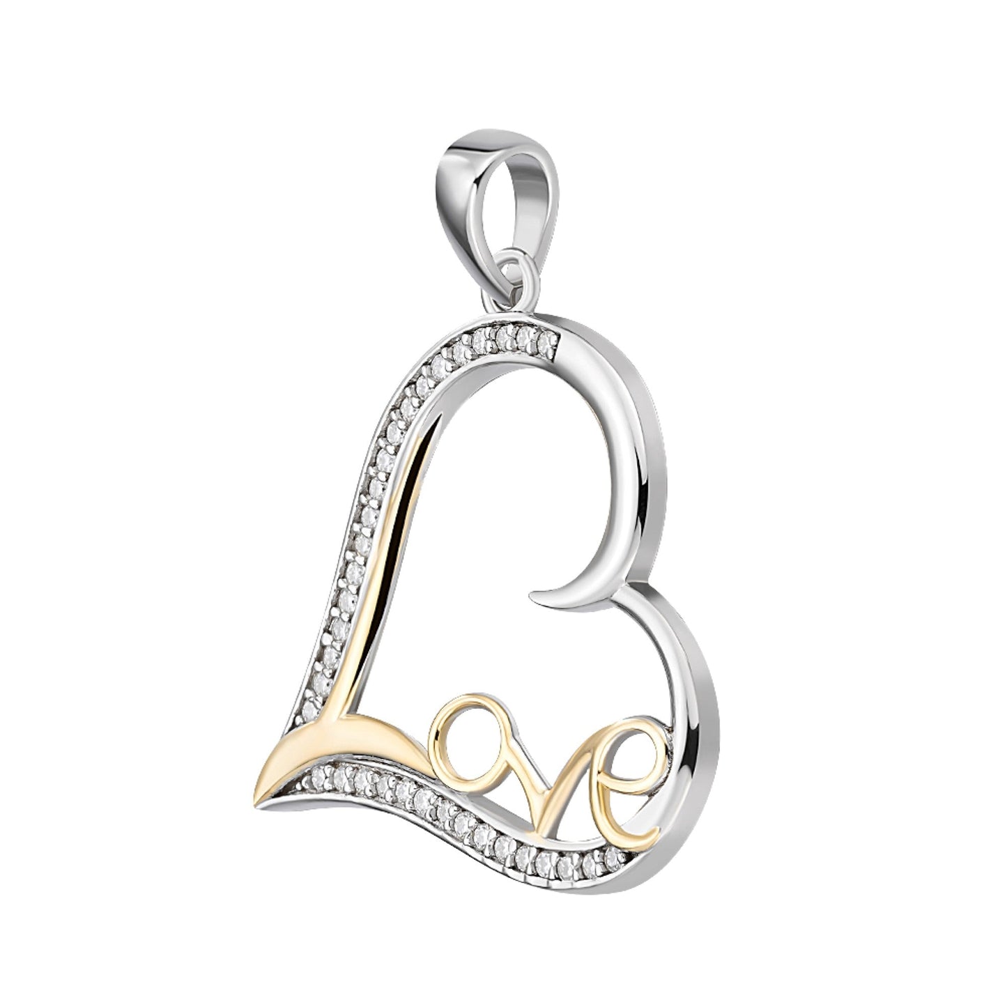 S.Silver Round Moissanite Heart With Love Word Designer Pendant RP+GP 1/5 Cttw