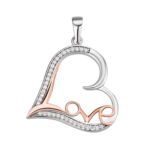 S.Silver Round Moissanite Heart With Love Word Designer Pendant RP+PP 1/5 Cttw