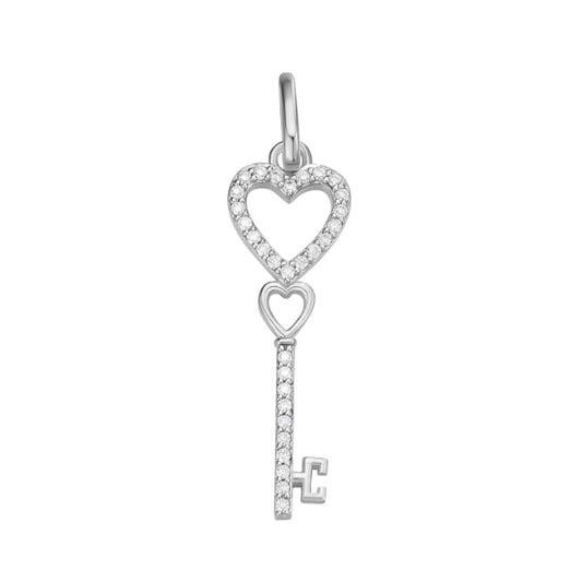 S.Silver Round Moissanite Double Heart Key Designer Pendant RP 1/6 Cttw