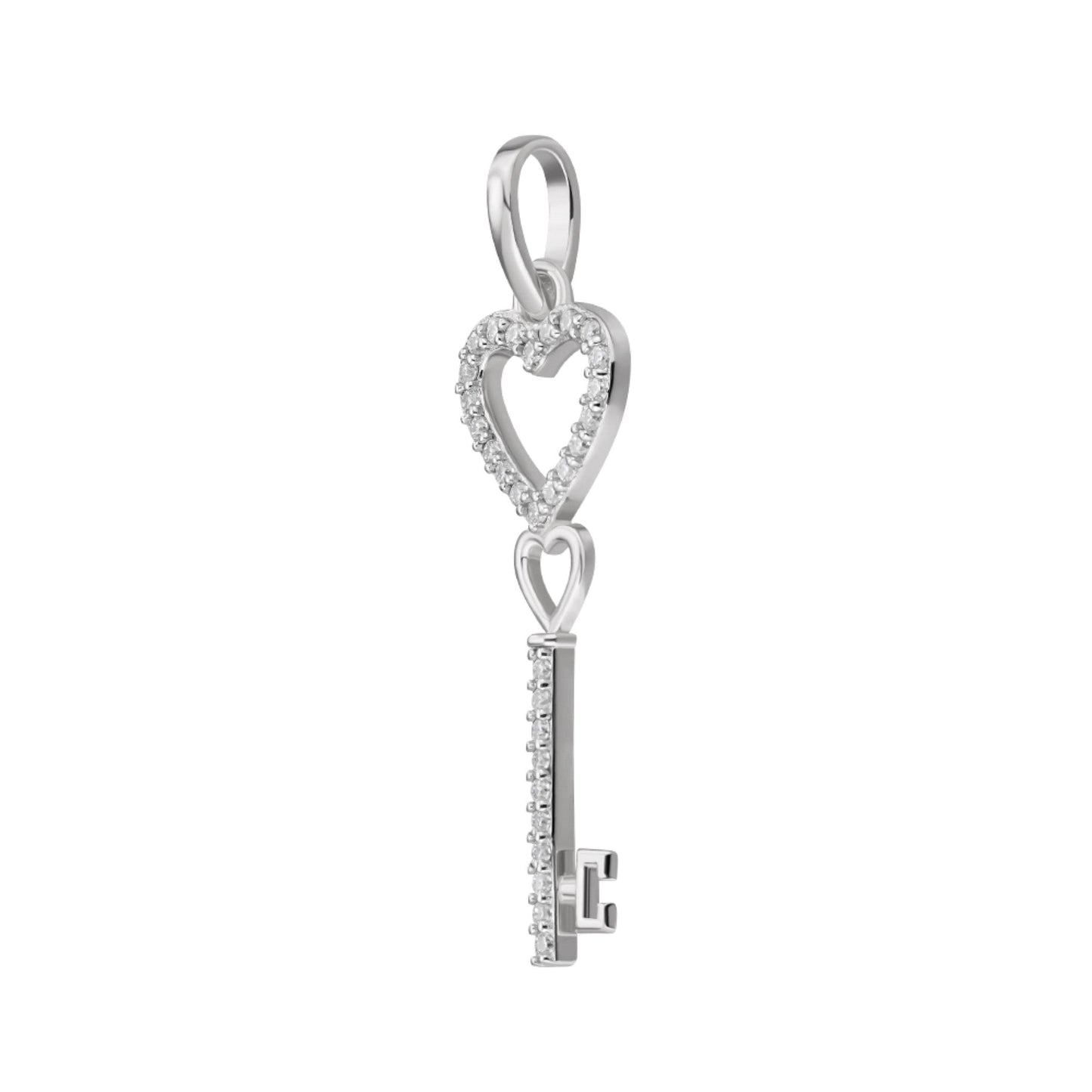 S.Silver Round Moissanite Double Heart Key Designer Pendant RP 1/6 Cttw