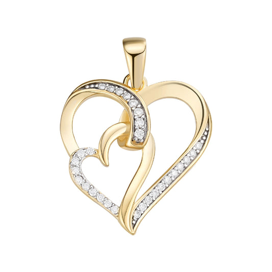 S.Silver Round Moissanite Double Heart Infinity Designer Pendant RP+GP 1/6 Cttw