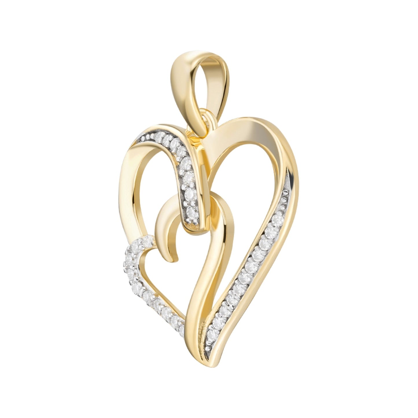 S.Silver Round Moissanite Double Heart Infinity Designer Pendant RP+GP 1/6 Cttw