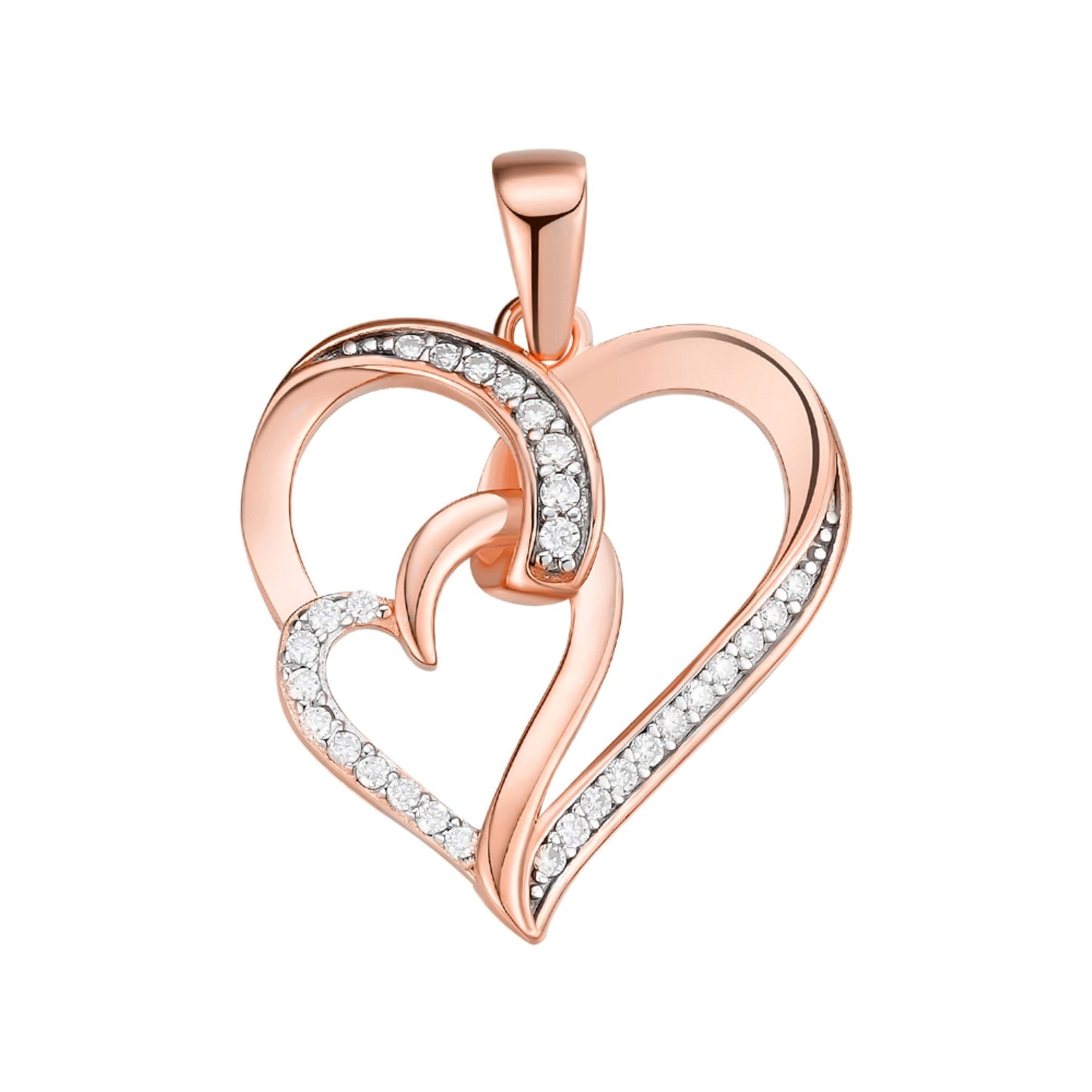 S.Silver Round Moissanite Double Heart Infinity Designer Pendant RP+PP 1/6 Cttw