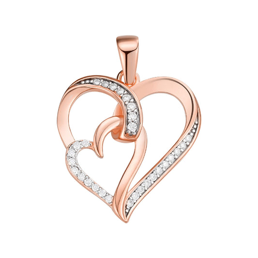 S.Silver Round Moissanite Double Heart Infinity Designer Pendant RP+PP 1/6 Cttw