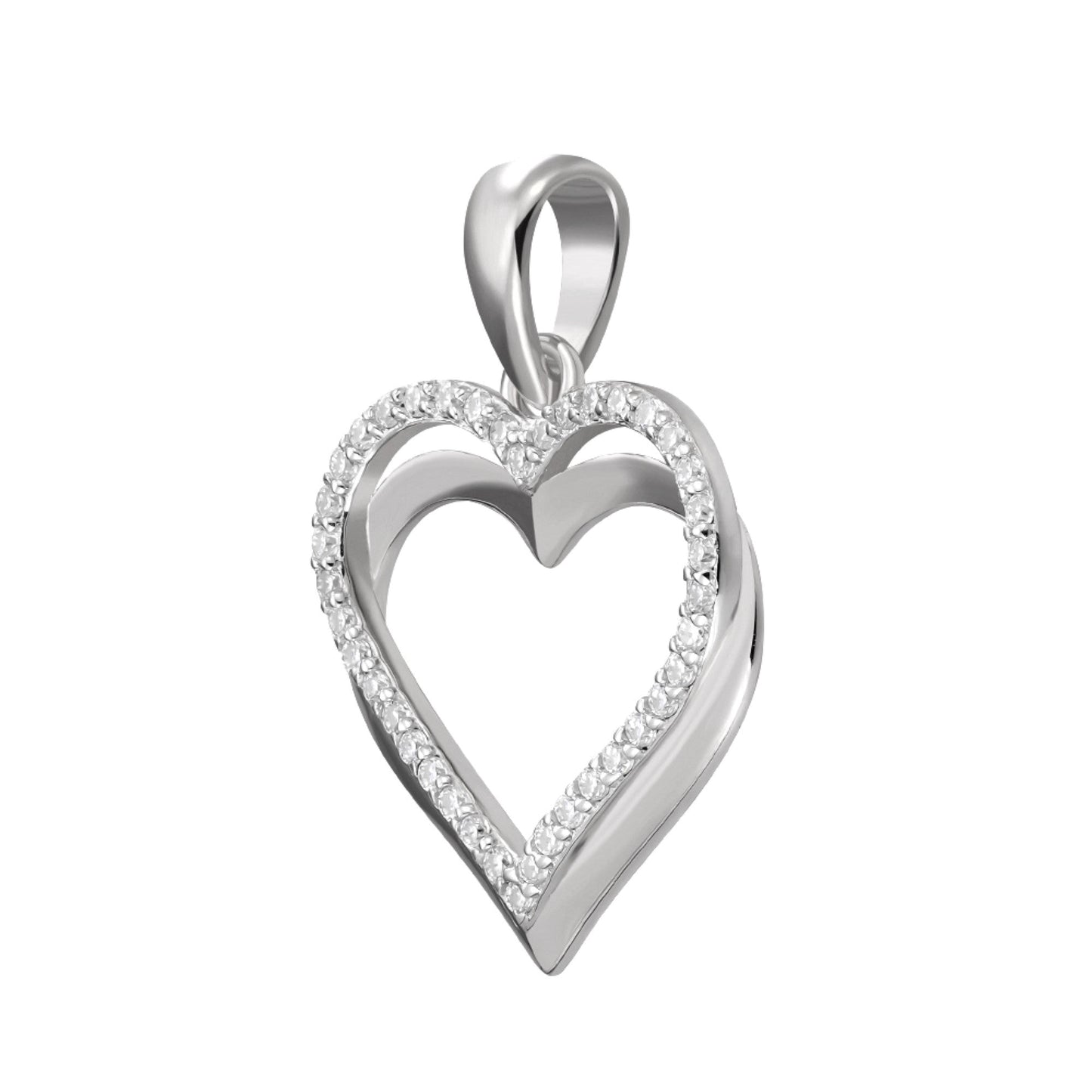 S.Silver Round Moissanite Double Row Heart Designer Pendant RP 1/5 Cttw