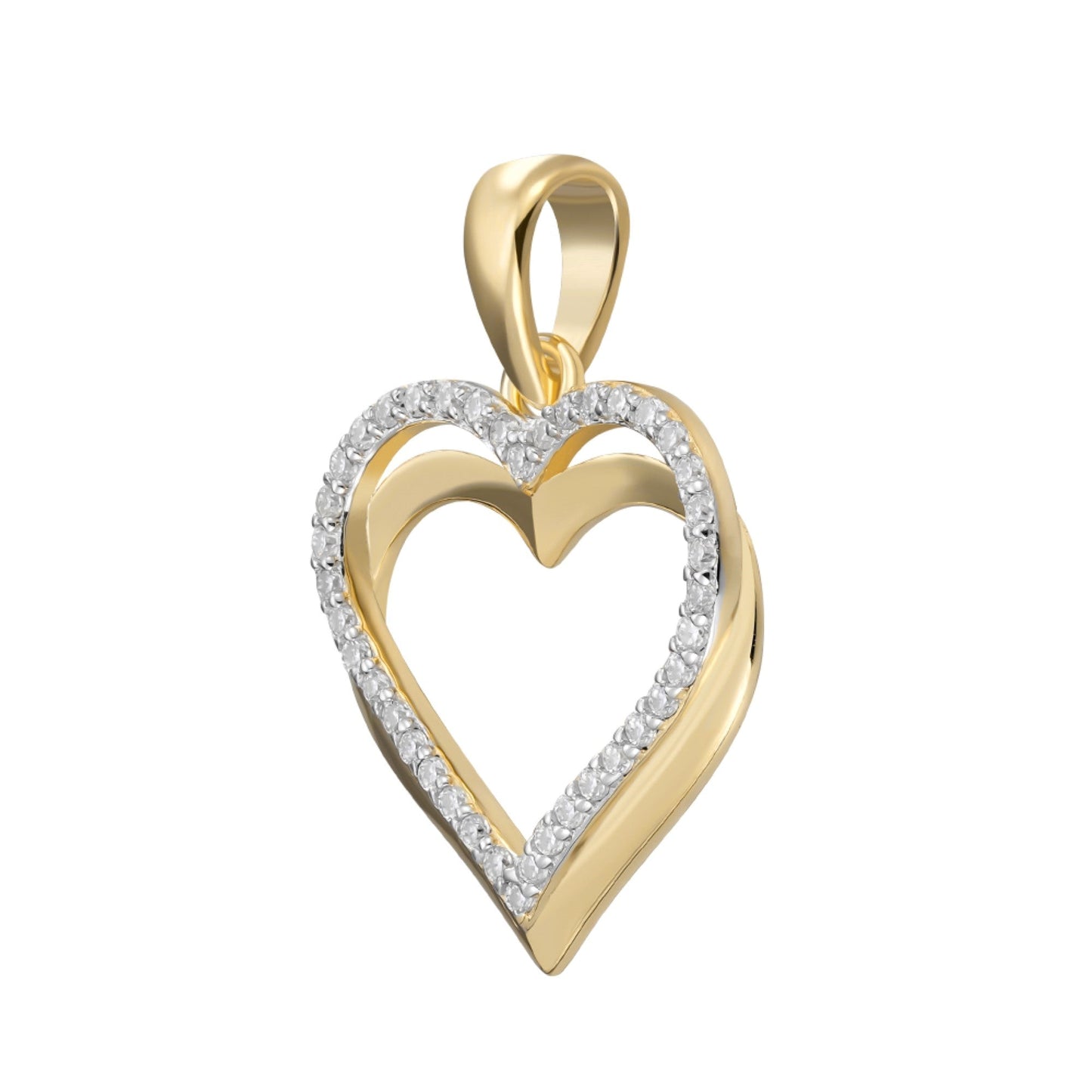 S.Silver Round Moissanite Double Row Heart Designer Pendant RP+GP 1/5 Cttw