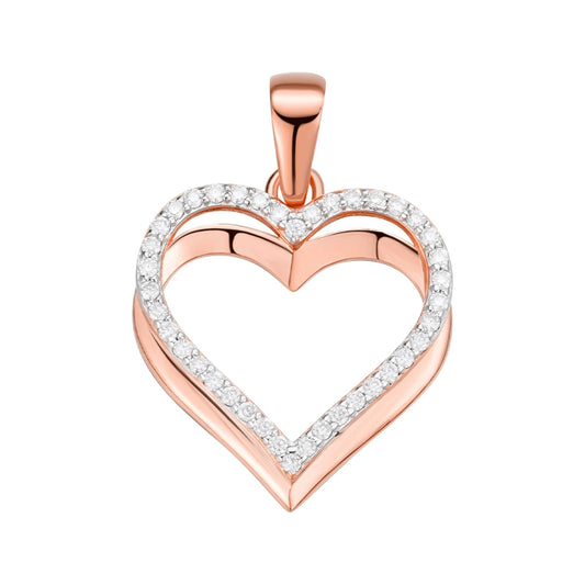 S.Silver Round Moissanite Double Row Heart Designer Pendant RP+PP 1/5 Cttw