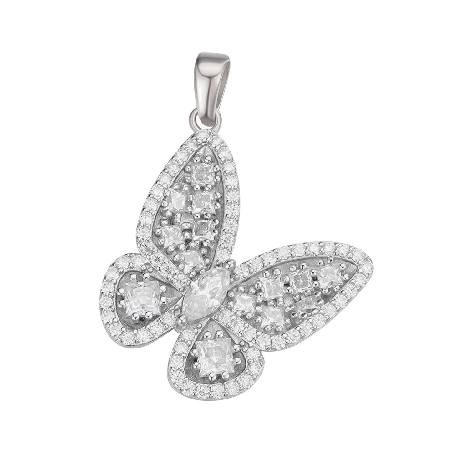S.Silver Round Fancy Moissanite Butterfly Animal Pendant RP 2-1/8 Cttw