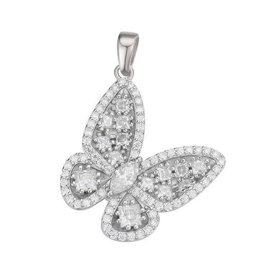 S.Silver Round Fancy Moissanite Butterfly Animal Pendant RP 2-1/8 Cttw