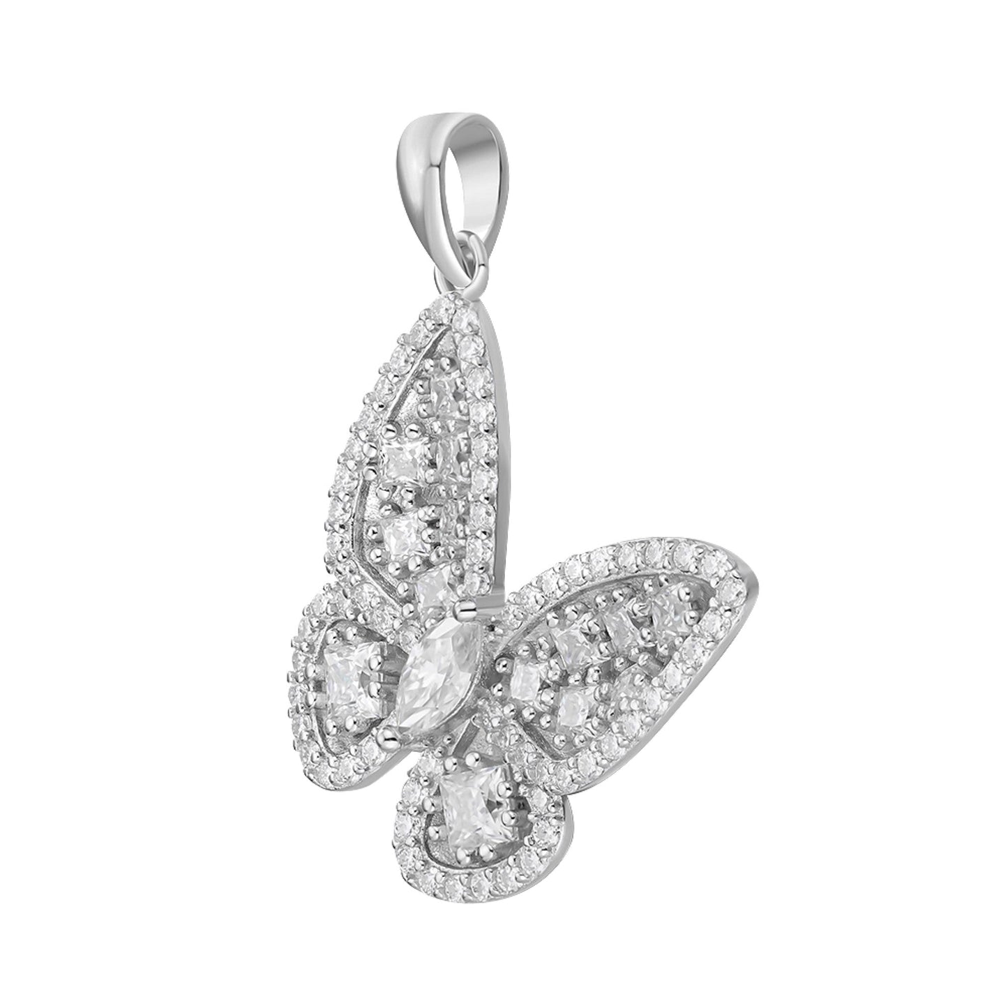 S.Silver Round Fancy Moissanite Butterfly Animal Pendant RP 2-1/8 Cttw