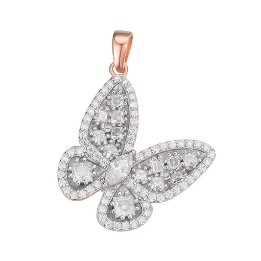 S.Silver Round Fancy Moissanite Butterfly Animal Pendant RP+PP 2-1/8 Cttw