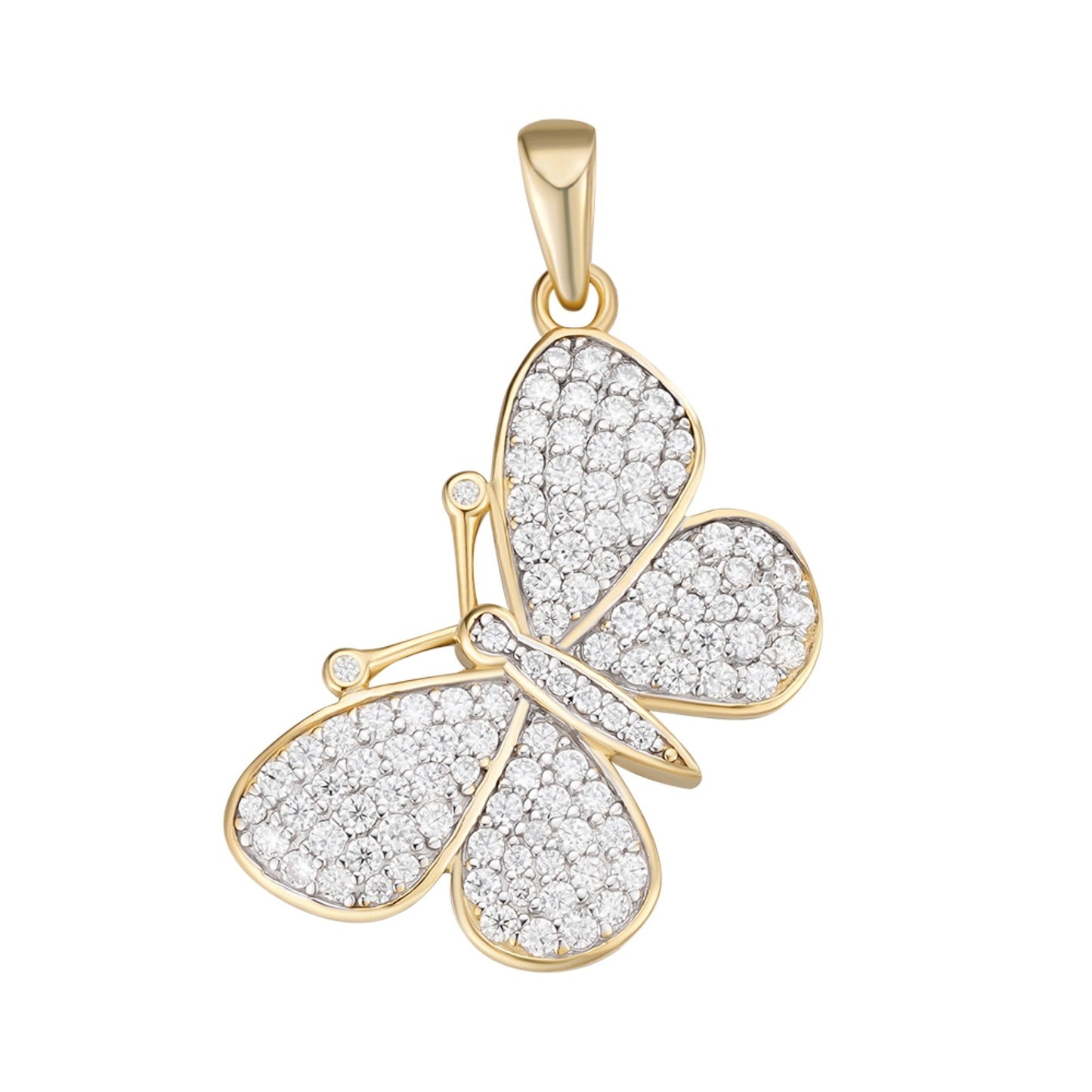 S.Silver Round Moissanite Butterfly Animal Pendant RP+GP 1 Cttw