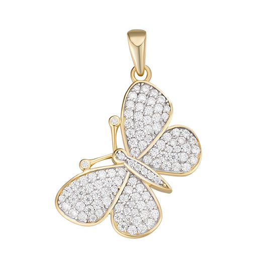 S.Silver Round Moissanite Butterfly Animal Pendant RP+GP 1 Cttw