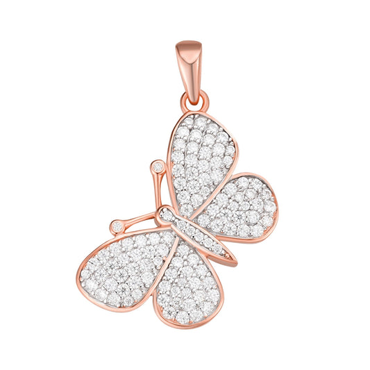 S.Silver Round Moissanite Butterfly Animal Pendant RP+PP 1 Cttw