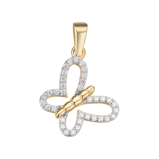 S.Silver Round Moissanite Butterfly Animal Pendant RP+GP 1/3 Cttw