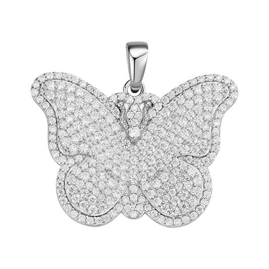 S.Silver Round Moissanite Butterfly Animal Pendant RP 1-5/8 Cttw