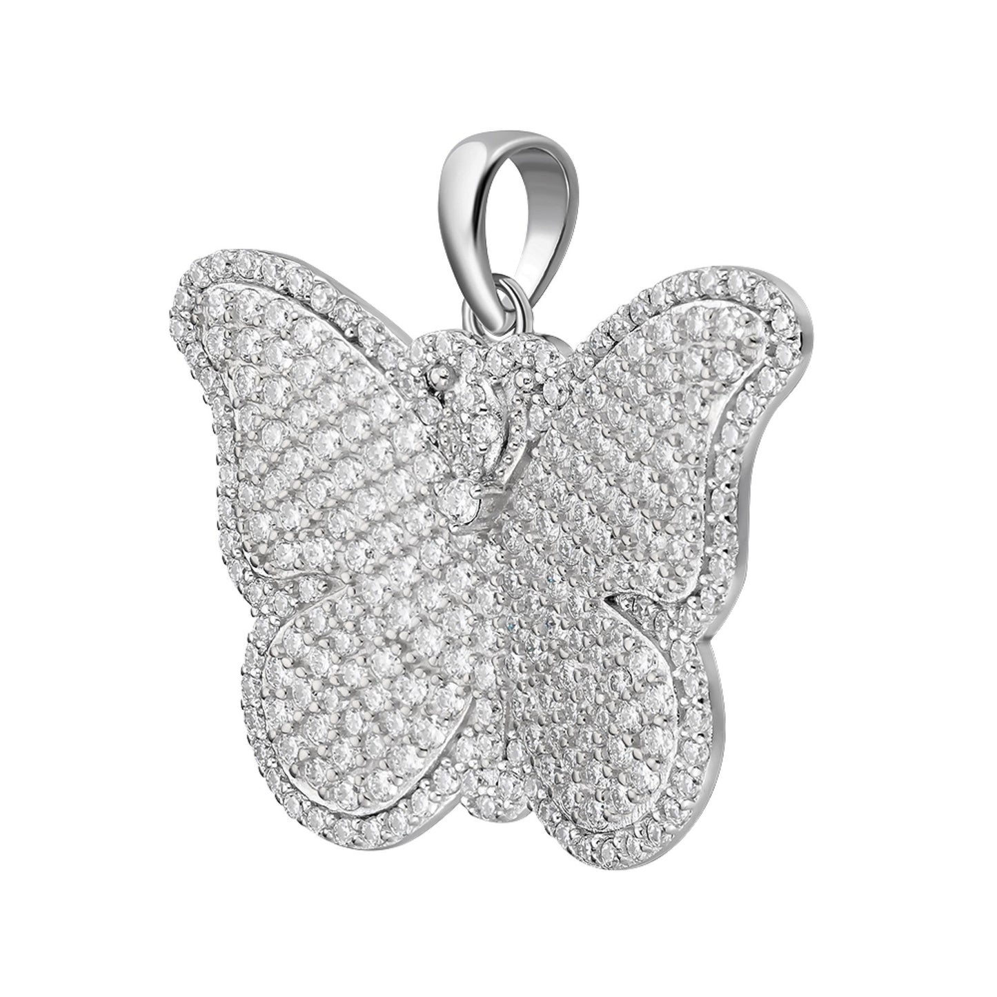 S.Silver Round Moissanite Butterfly Animal Pendant RP 1-5/8 Cttw