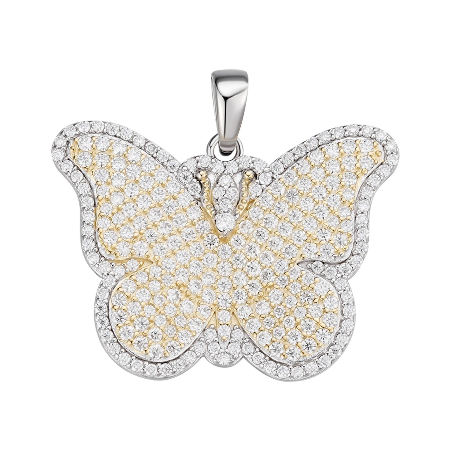 S.Silver Round Moissanite Butterfly Animal Pendant RP+GP 1-5/8 Cttw