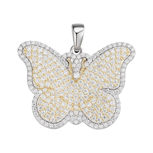 S.Silver Round Moissanite Butterfly Animal Pendant RP+GP 1-5/8 Cttw