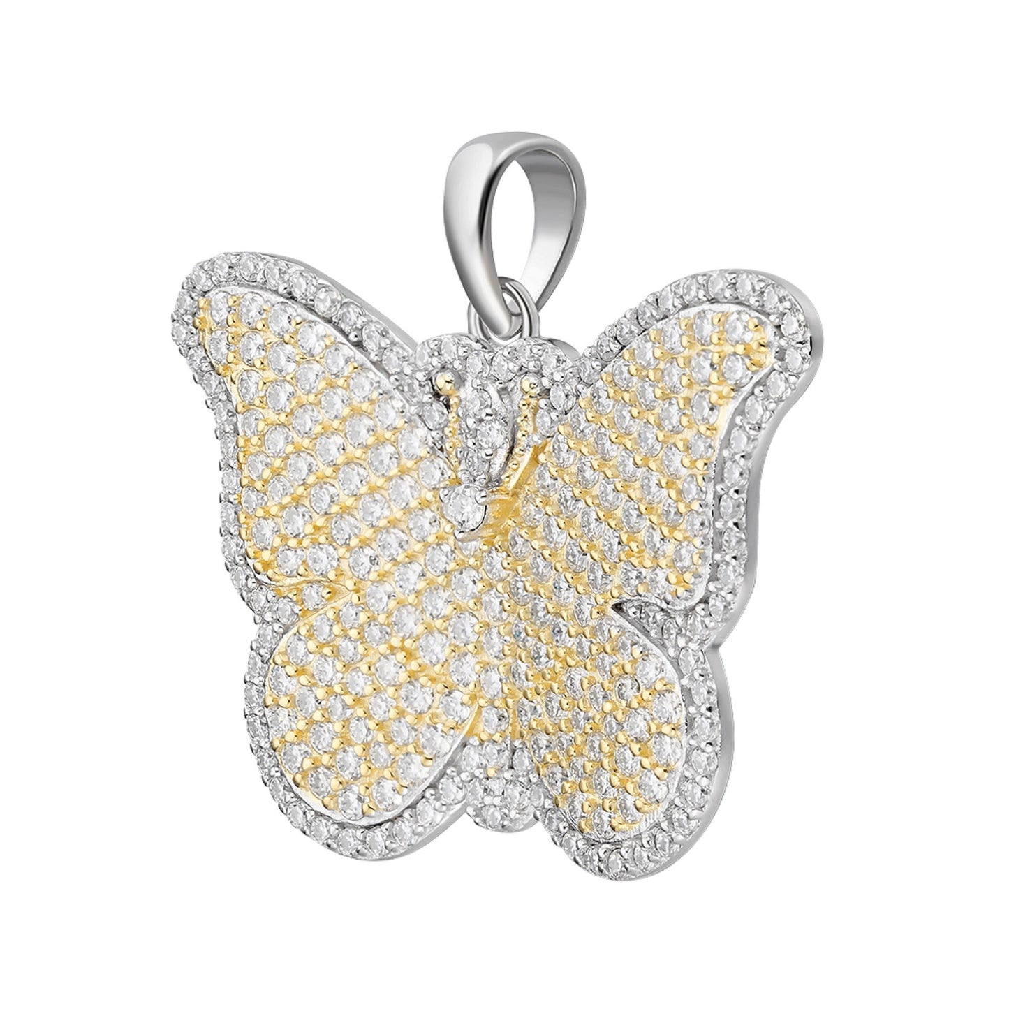 S.Silver Round Moissanite Butterfly Animal Pendant RP+GP 1-5/8 Cttw