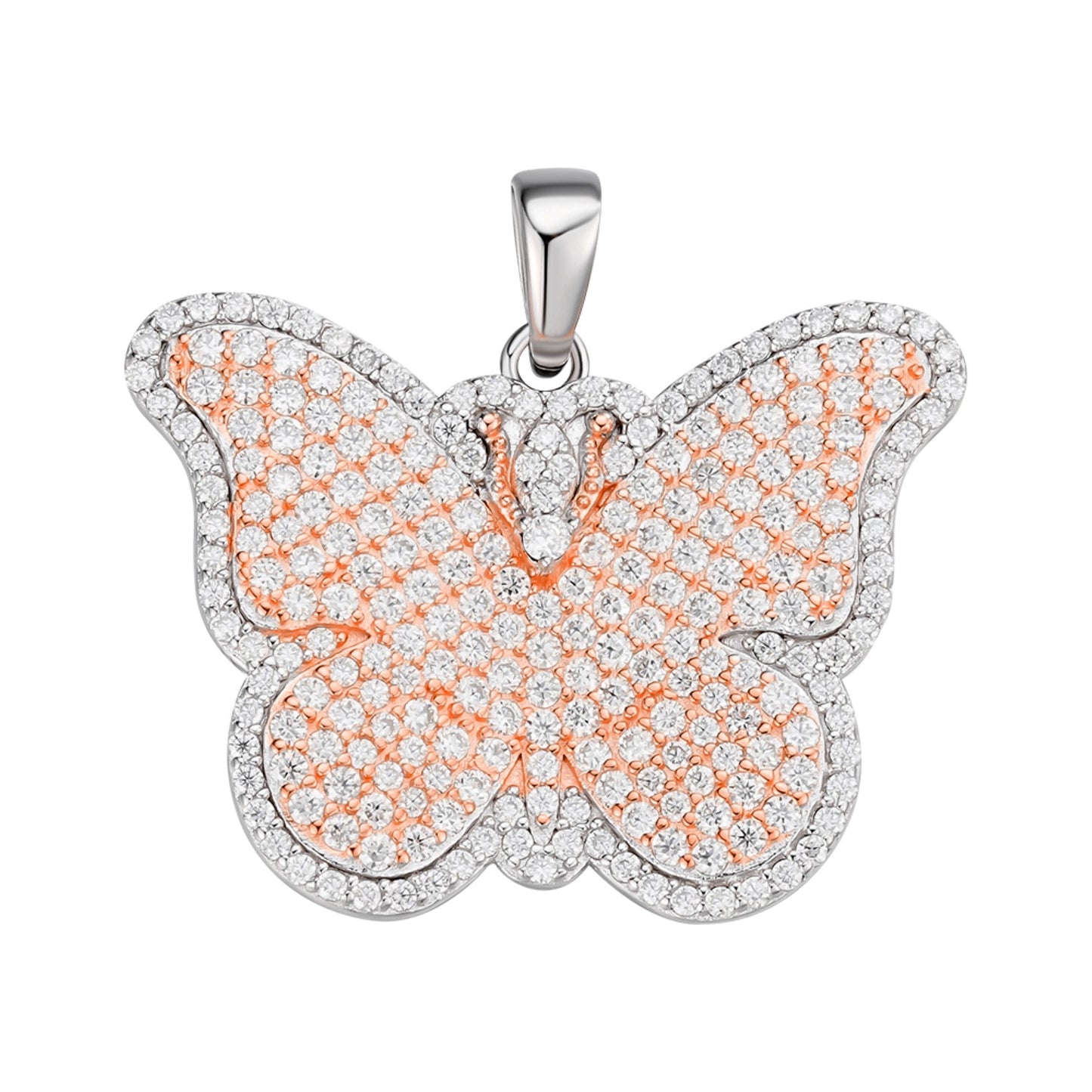 S.Silver Round Moissanite Butterfly Animal Pendant RP+PP 1-5/8 Cttw