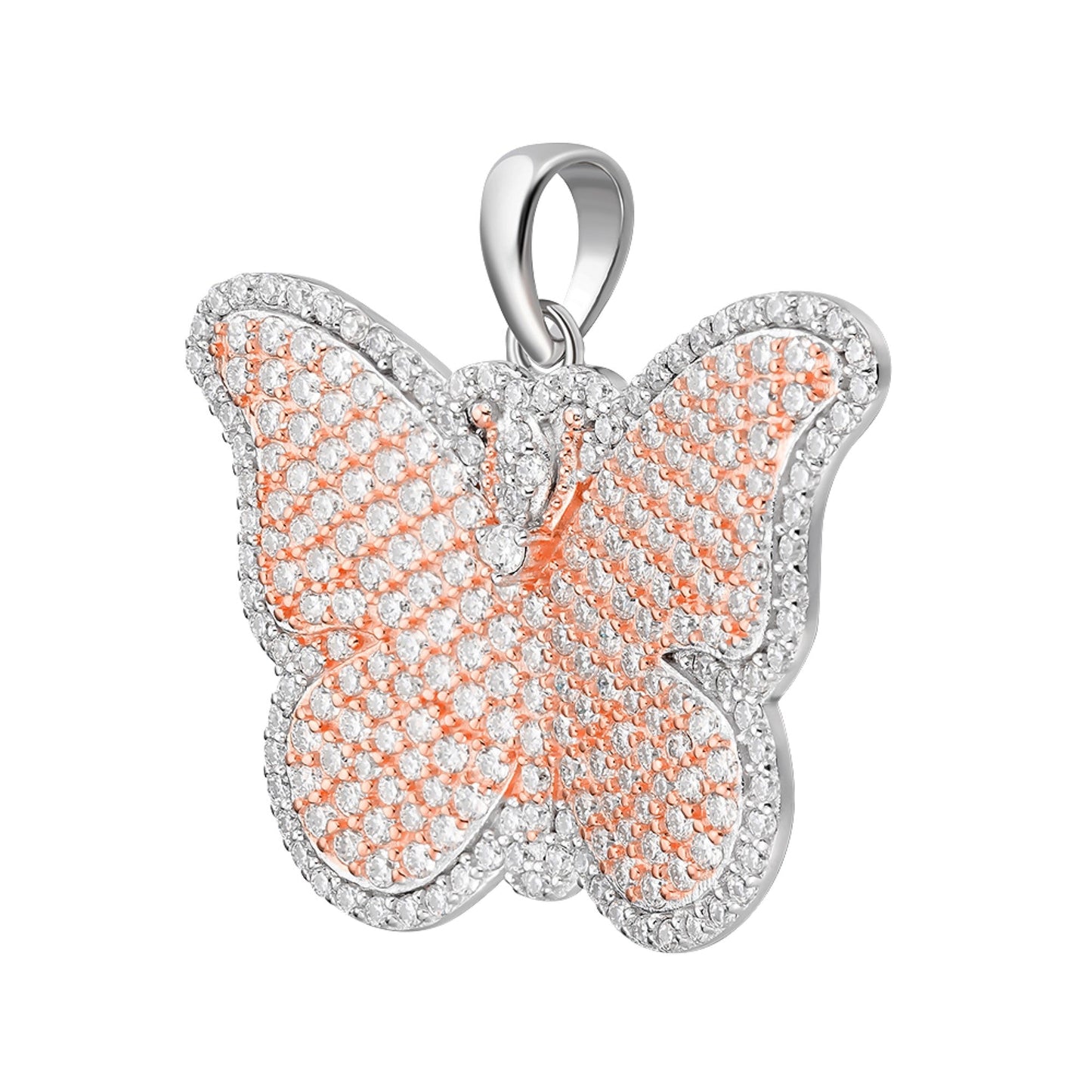 S.Silver Round Moissanite Butterfly Animal Pendant RP+PP 1-5/8 Cttw