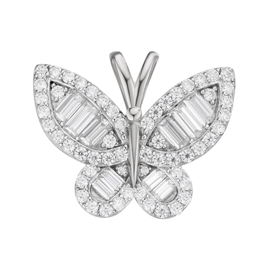 S.Silver Round Baguette Moissanite Butterfly Animal Pendant RP 1-7/8 Cttw