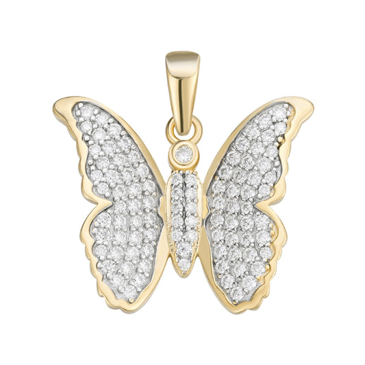 S.Silver Round Moissanite Butterfly Animal Pendant RP+GP 3/4 Cttw