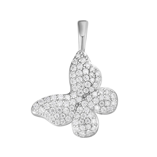 S.Silver Round Moissanite Butterfly Animal Pendant RP 5/8 Cttw