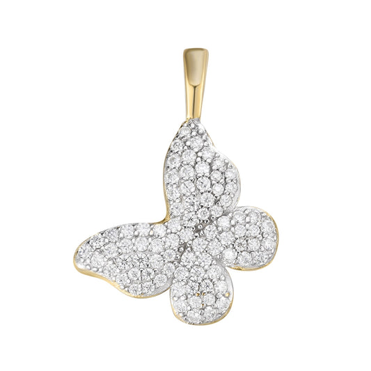 S.Silver Round Moissanite Butterfly Animal Pendant RP+GP 5/8 Cttw