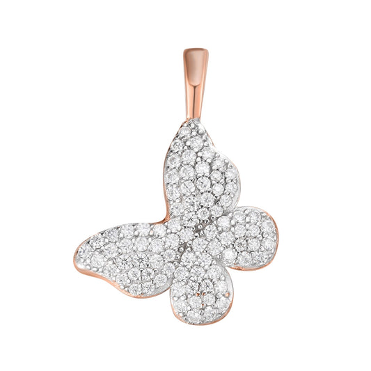 S.Silver Round Moissanite Butterfly Animal Pendant RP+PP 5/8 Cttw