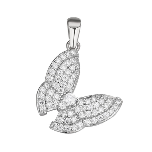 S.Silver Round Moissanite Butterfly Animal Pendant RP 3/4 Cttw