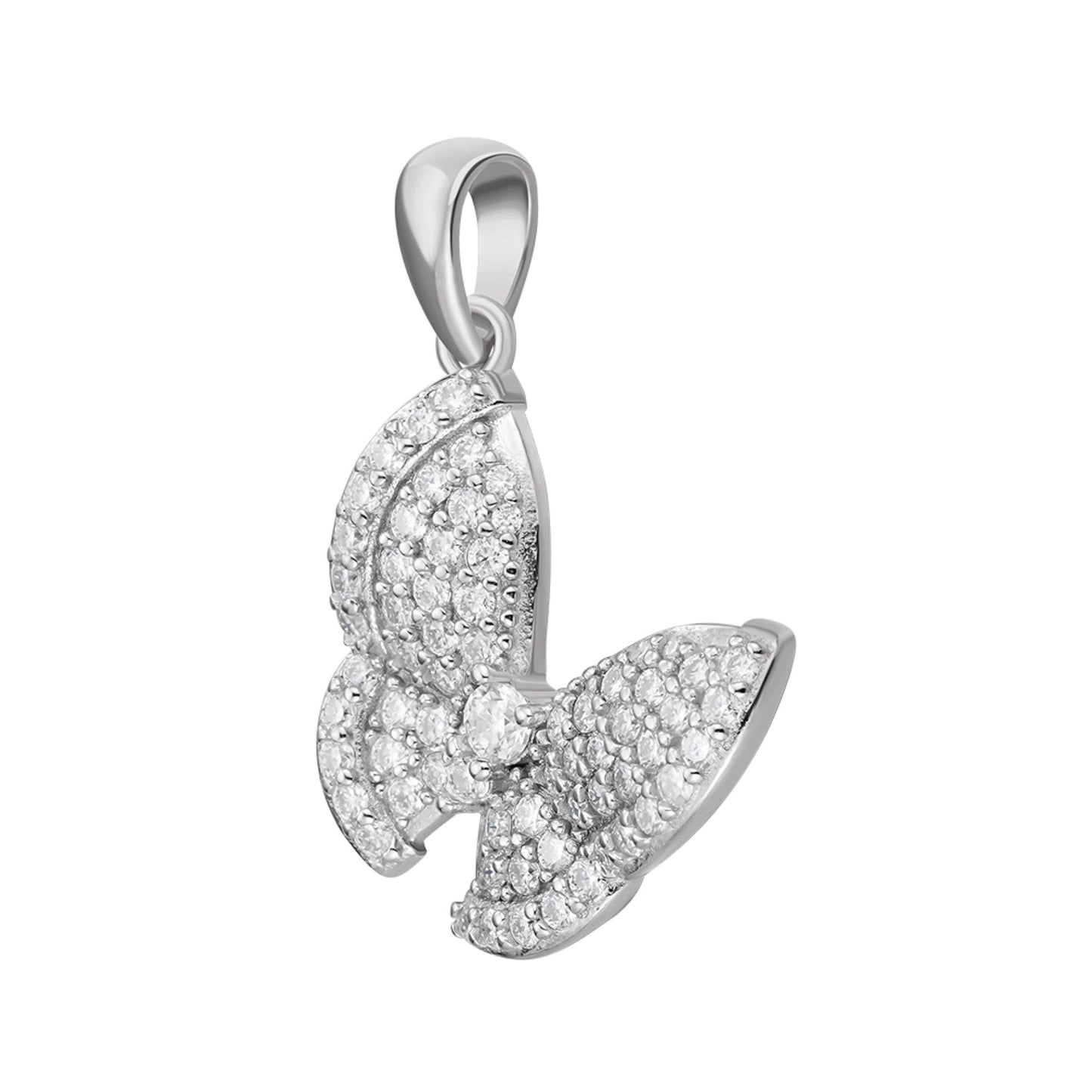 S.Silver Round Moissanite Butterfly Animal Pendant RP 3/4 Cttw