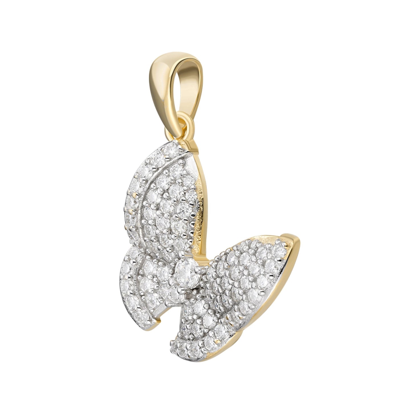 S.Silver Round Moissanite Butterfly Animal Pendant RP+GP 3/4 Cttw