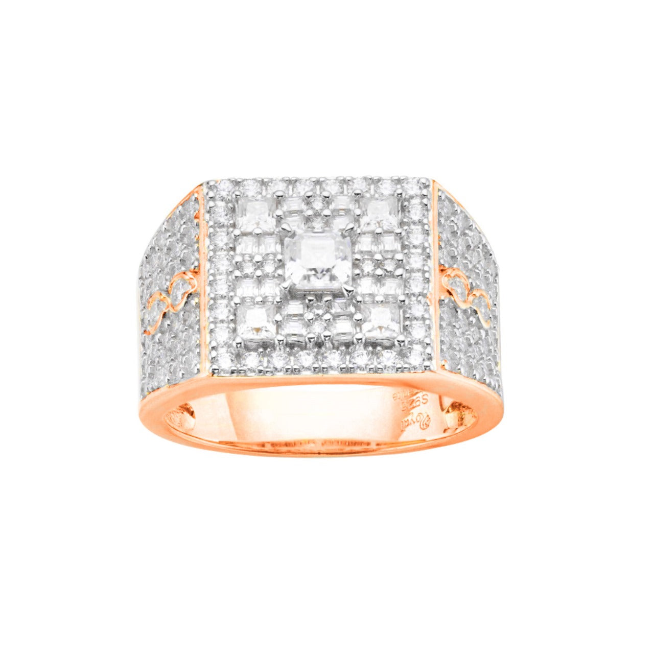 S.Silver Round Baguette Moissanite Square Shape Designer Sz 9 Mens Ring RP+PP 2-3/8 Cttw