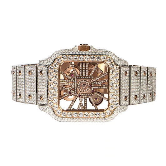 Moissanite Stainless Steel Rose Two Tone Band Mens Watch 20-1/5 Cttw