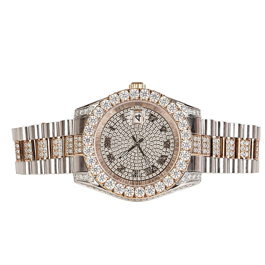 Moissanite Stainless Steel Mens Rose White Two Tone Steel Band Watch