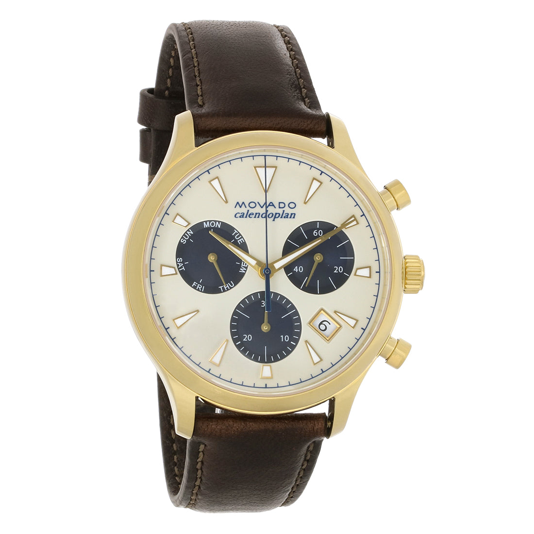 Movado Heritage Calendoplan Mens Chronograph Gold Tone Quartz Watch 3650007