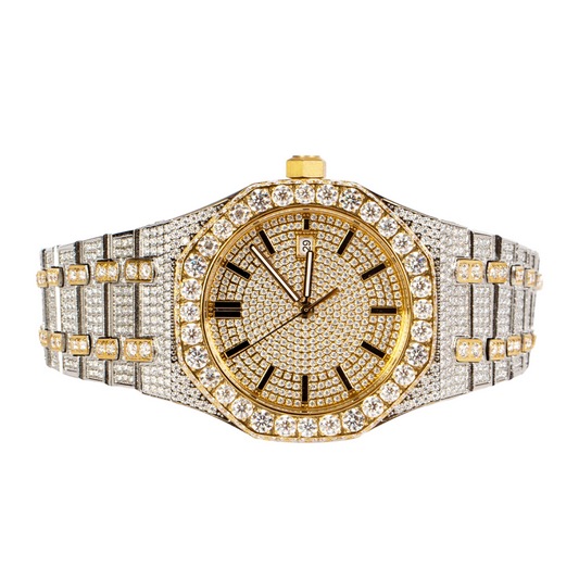 Men'S Stainless Steel Cz Yellow Two Tone Automatic Watch