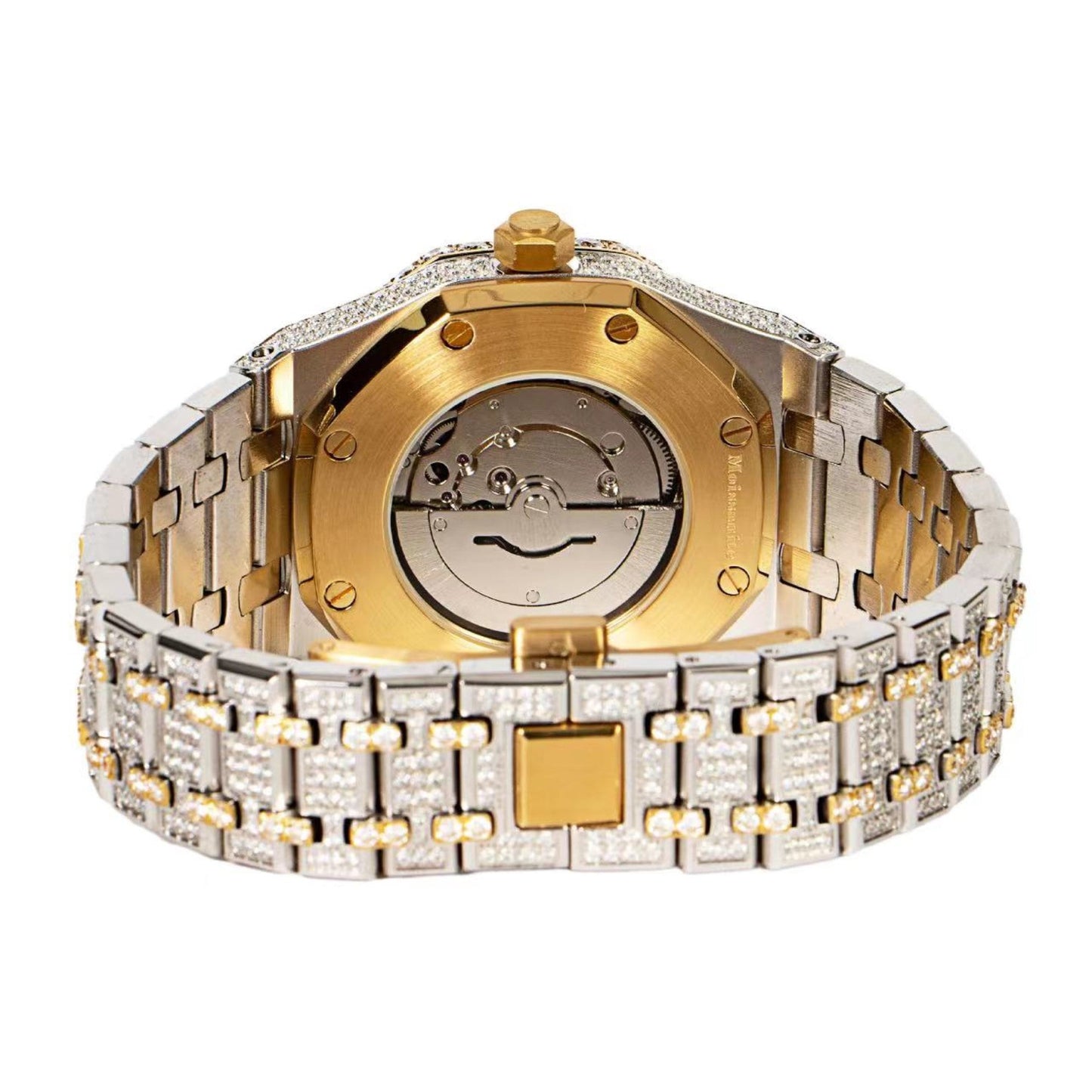 Men'S Stainless Steel Cz Yellow Two Tone Automatic Watch