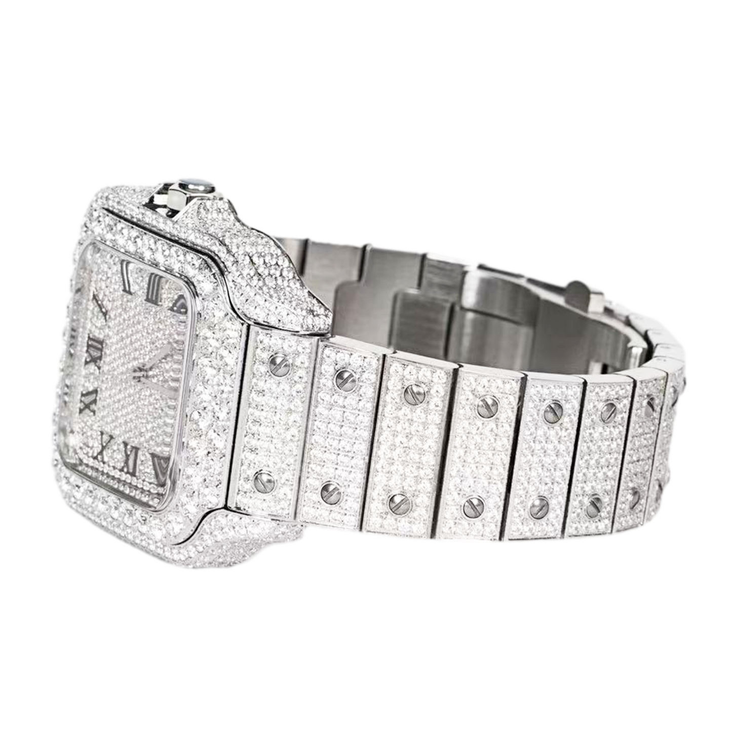 Men'S Stainless Steel White Steel Cz Automatic Watch