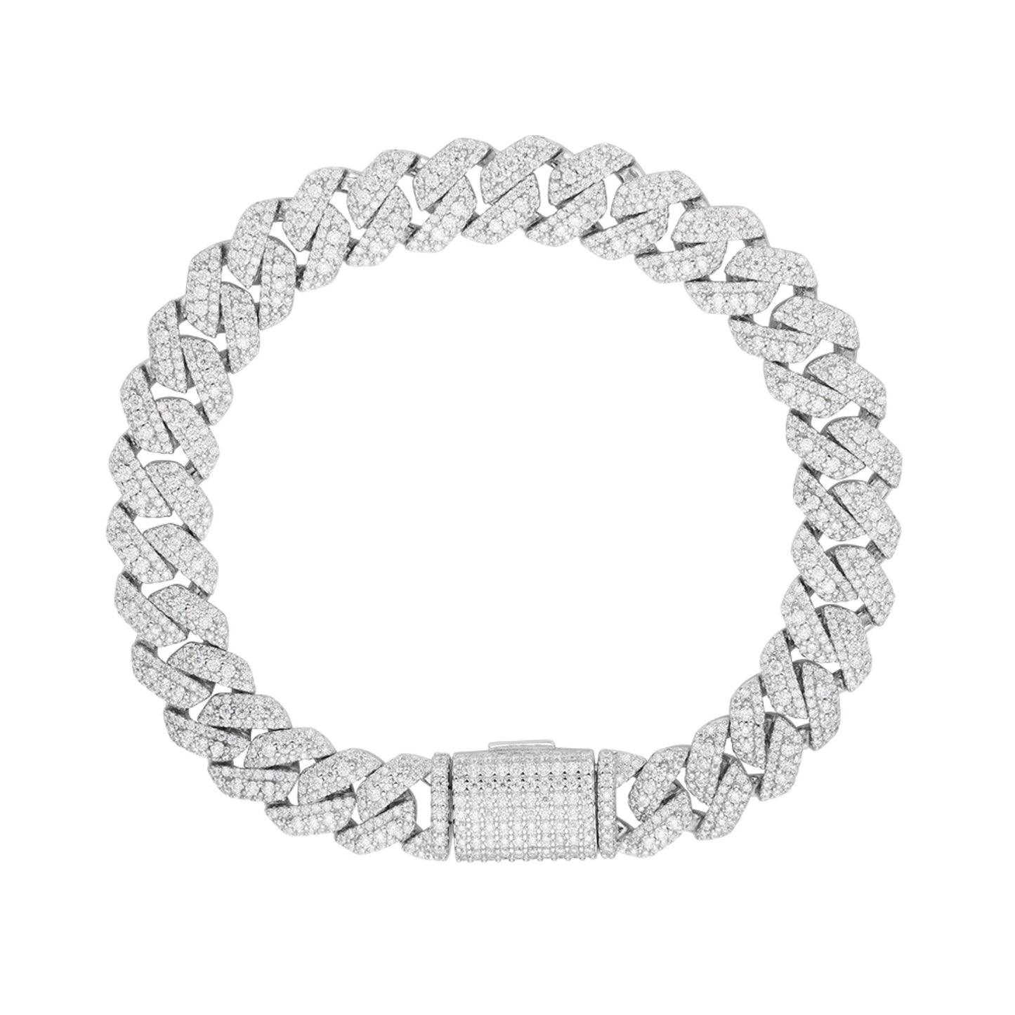 S.Silver Round Big Stone in Center Surrounded with Small Stones 10mm Moissanite Cuban Chain 8Inch Bracelet RP 6-7/8 Cttw