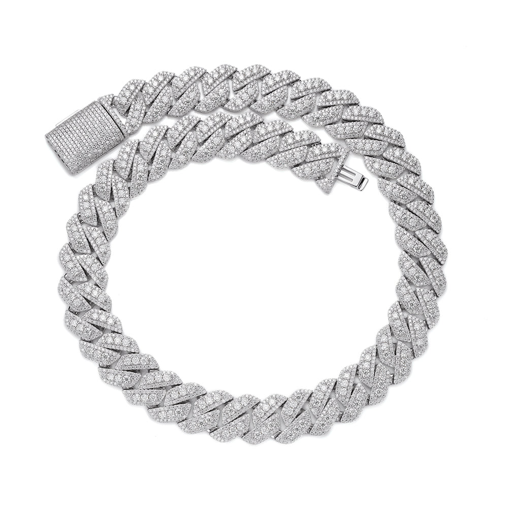 S.Silver Round Big Stone in Center Surrounded with Small Stones 12mm Moissanite Cuban Chain 8Inch Bracelet RP 10-7/8 Cttw