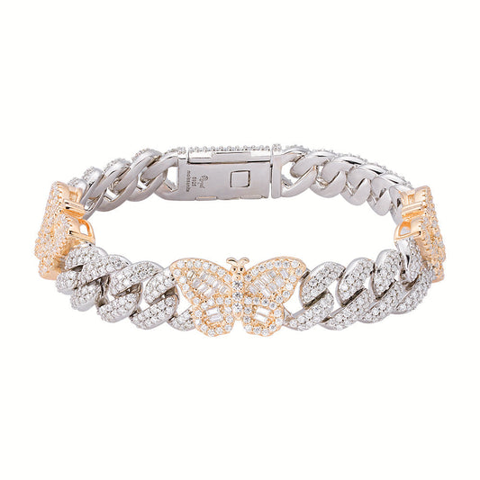 S.Silver Round Baguette Moissanite Butterfly Designer 7 Inch Bracelet RP+GP 5-3/4 Cttw