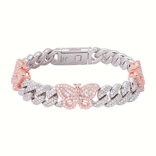 S.Silver Round Baguette Moissanite Butterfly Designer 7 Inch Bracelet RP+PP 5-3/4 Cttw