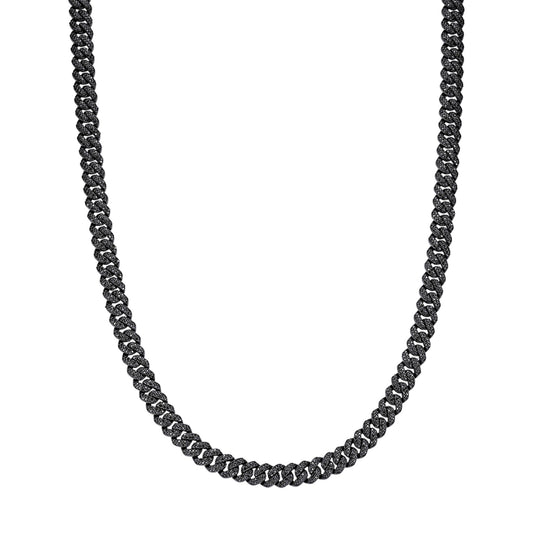 S.Silver 8mm Round Black Moissanite Miami Cuban Chain 22 Inch Mens Necklace BP+BP 13-3/4 Cttw