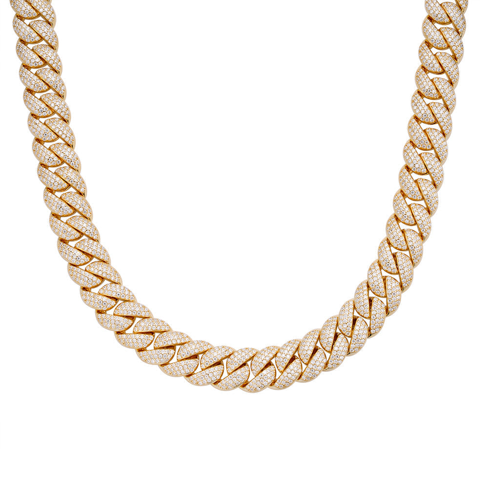 S.Silver Moissanite 10mm 22 Inch Cuban Chain Necklace GP 13-5/8 Cttw