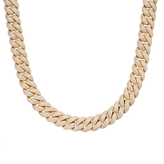 S.Silver Moissanite 10mm 22 Inch Cuban Chain Necklace GP 13-5/8 Cttw